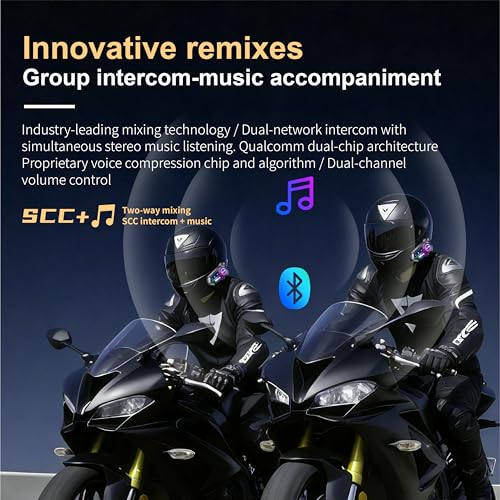 Motorcycle Bluetooth Headset with Microphone,Wireless Helmet Intercom Communication System, Noise Canceling, Ultra-Long Battery Life, Fit for Full-Face Helmets, Riding & Delivery