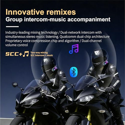 Motorcycle Bluetooth Headset with Microphone,Wireless Helmet Intercom Communication System, Noise Canceling, Ultra-Long Battery Life, Fit for Full-Face Helmets, Riding & Delivery