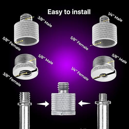 IXTECH Mic Stand Adapter Set 8 pieces Metal Microphone Stand Screw Thread Adapter 5/8 Female to 3/8 Male 3/8 Female to 5/8 Male 5/8 Female to 1/4 Male 1/4 Female to 5/8 Male Tripod Adapter ADP03 Slvr - color: ADAPTER SILVER