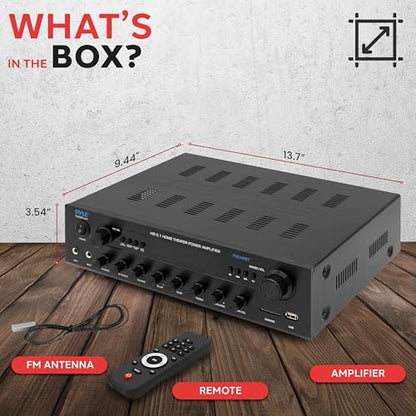 Pyle 400w Home Entertainment Amplifier with Bluetooth - Karaoke Optimized with Dual Mic Inputs with Reverb and Delay, Hi Def in and Out for Home Theater, USB-A Input, SD Card, FM Radio - PHDA6BT