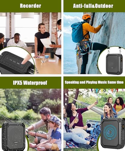 SHIDU Voice Amplifier for Teacher with Portable Microphone Waterproof | 18W Microphone with Speaker with Wired Mic Headset, IPX5 Waterproof Bluetooth Speaker Systems for Guide, Coach (NOT Wireless) - color: Black