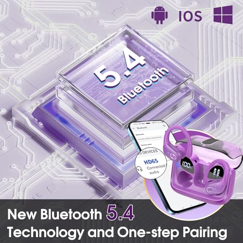 Wireless Earbuds 75H Bluetooth 5.4 Sport Headphones with Earhooks, Purple | IPX7 Waterproof In-ear Buds Feature ENC Noise Cancelling Mic & Deep Bass. Stereo Sound Device for Gym Running Workout - color: Purple