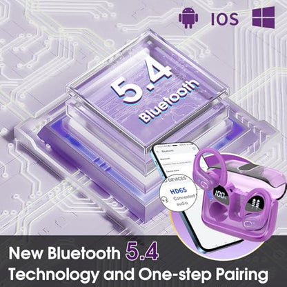 Wireless Earbuds 75H Bluetooth 5.4 Sport Headphones with Earhooks, Purple | IPX7 Waterproof In-ear Buds Feature ENC Noise Cancelling Mic & Deep Bass. Stereo Sound Device for Gym Running Workout - color: Purple