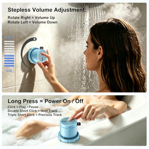 EWA Shower Speaker, Magnetic Portable Bluetooth Speaker with Phone Stand,Metal Portable Wireless Mini Speakers Waterproof with Rotary Control,for Bathroom Gym Home, Birthday Gifts (Blue) - color: Blue