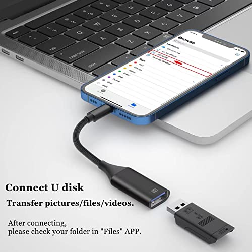 Camera Adapter for iPhone, iPad to USB OTG Cable Adapter, Supports USB Flash Drive, Card Reader, Mouse, Keyboard, MIDI - color: Black