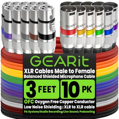 GEARit 22AWG OFC XLR Cables 3FT 10-Pack Male to Female for Audio Engineers - size: 3 Feet