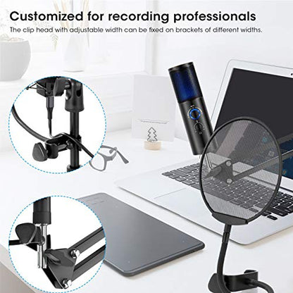 Microphone Filter, Microphone Wind Screen, Adjustable 5 Microphone Filter, Gooseneck Clip Steel Mic Mesh (All Black)
