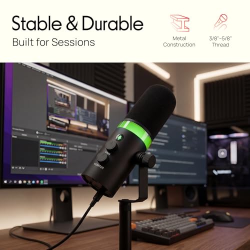 Pyle Dynamic USB/XLR Microphone for Podcasting, Streaming & Gaming, Cardioid Recording Mic with RGB Lighting, Mute Button, Zero-Latency Monitoring, Volume Control & Desktop Stand (PDMIC7B)
