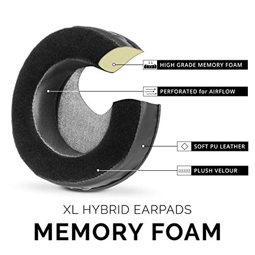 Brainwavz XL Hybrid Memory Foam Earpads for AKG 701 & Many Other Large Over The Ear Headphones - Sennheiser, JBL, Bayerdynamic, HifiMan, ATH, Philips, Fostex, Sony Ear Pads - color: Hybrid (PU/Velour)