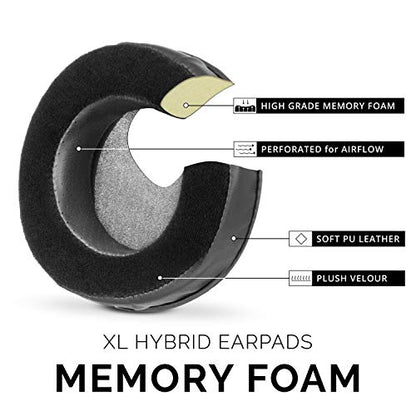 Brainwavz XL Hybrid Memory Foam Earpads for AKG 701 & Many Other Large Over The Ear Headphones - Sennheiser, JBL, Bayerdynamic, HifiMan, ATH, Philips, Fostex, Sony Ear Pads - color: Hybrid (PU/Velour)