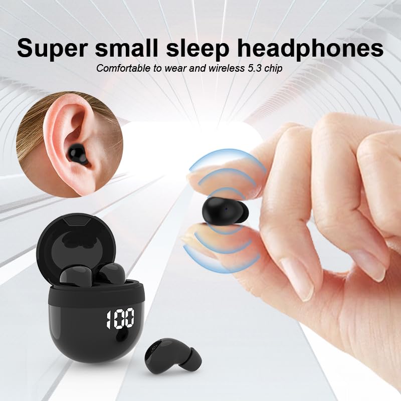 Invisible Mini Earbuds Wireless Bluetooth, Ultra-Comfort & Lightweight Wireless Mini Sleep Headphones, Unique Tumbler Portable Charging Case, Soft In-Ear Ear Plugs for Sleeping Small Ears Gym (Black) - color: Black