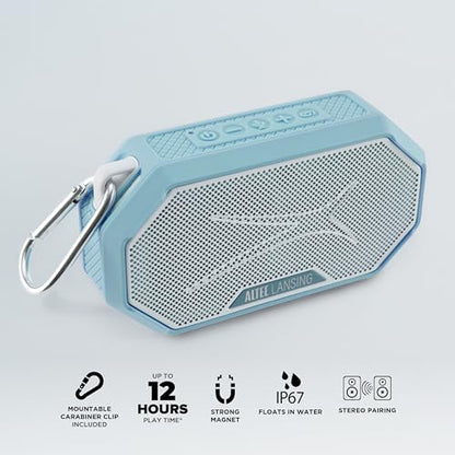 Altec Lansing Portable Bluetooth Speaker HYDRAMINI 2.0, IP67 Waterproof, Portable, 12h Playtime, Wireless Pairing, USB-C Quick Charge, Magnetic Bluetooth Speaker, Voice Assistant Integration - color: Aqua/White