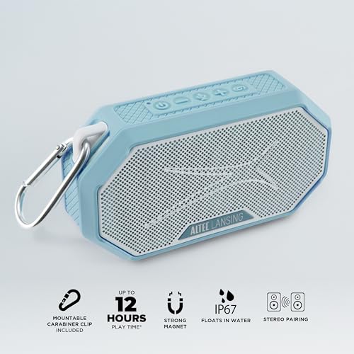 Altec Lansing Portable Bluetooth Speaker HYDRAMINI 2.0, IP67 Waterproof, Portable, 12h Playtime, Wireless Pairing, USB-C Quick Charge, Magnetic Bluetooth Speaker, Voice Assistant Integration - color: Aqua/White