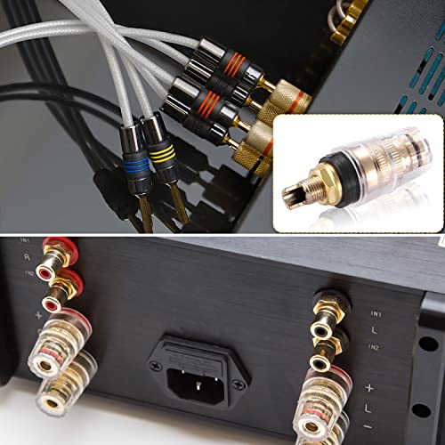 Facmogu 4PCS Black & Red Heavy Duty 5-Way Binding Post Banana Jacks 4mm, 24K Gold Plated Sold Brass Insulated Binding Post Banana Plugs, Speaker Amplifier Bindling Post Terminal Connectors - Short - size: Large-Short