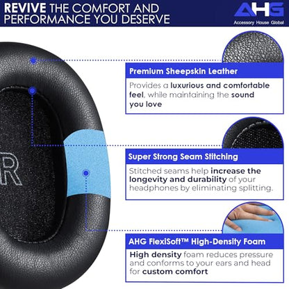 AHG Accessory House Global Upgraded Replacement Beoplay h95 Ear Pads Cushions Compatible with Bang & Olufsen Beoplay H95 Headphones (Black). Sheepskin Leather/High-Density Foam/Strong Magnet - color: Black