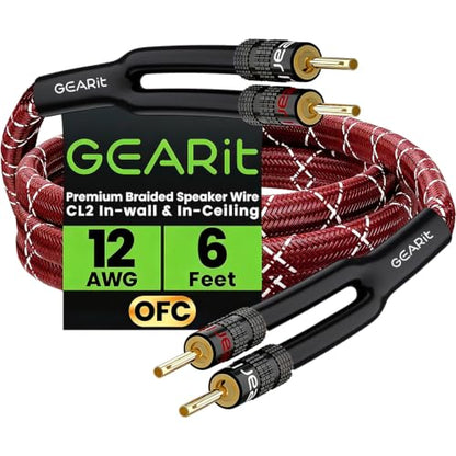 GEARit 12 Gauge Speaker Wire Banana Plugs CL2 Rated in-Wall 6 Feet Red - color: Red, size: 6 Feet