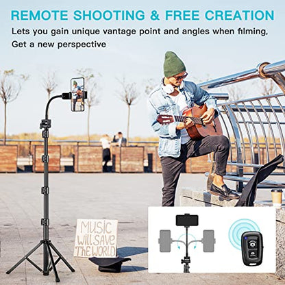 74" Flexible Phone Tripod, Tall Cell Phone Tripod with Adjustable Gooseneck & Remote, Portable Camera Cellphone Stand for Video Recording, Compatible with iPhone Android - size: 74 inch