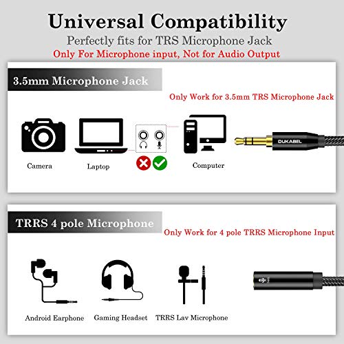 DUKABEL TRRS to TRS Adaptor, Microphone Adapter for Camera - 30CM | TRRS Female to TRS Male, for Camera, PC, TRRS Lav Microphones, ONLY for Microphone input, Not for Audio output - size: TRRS Female to TRS Male