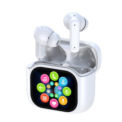 Wireless Touchscreen Earbuds with Smart Touch Screen Case - True Wireless Bluetooth ANC Active Noise Cancelling Earbuds - Blue Tooth Earphones for iPhone Android In Ear Headphones - color: White, style: Normal