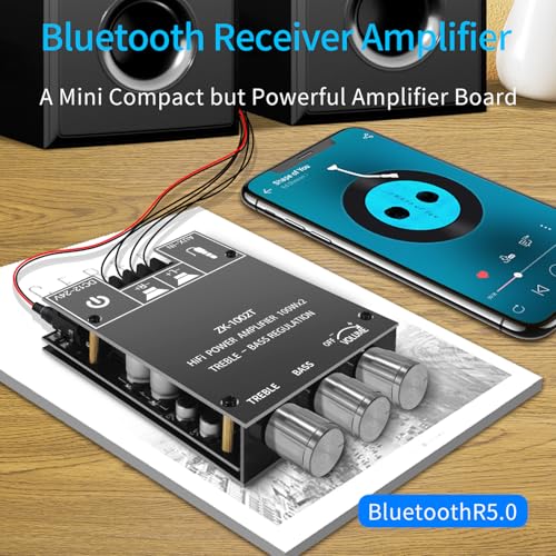 ZK-1002T 100W+100W Bluetooth Amplifier Board with Treble and Bass Control, 2.0 Channel Stereo Audio Mini Power Amplifier Board, TPA3116D2 Chip DC 9-24V, BT and AUX Inputs for DIY Wireless Speakers - size: Small