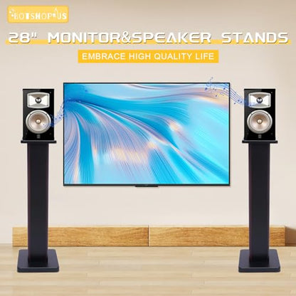 28" Bookshelf Speaker Stands Pair Surround Sound Home Theater Desktop Speaker Stands for Under 15" Desk Speakers Medium&Small Speakers Studio Monitor(Black Walnut)