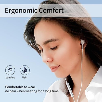 BENEWY Wired Earbuds 3.5mm Magnetic Earphones with Microphone Headphones | Noise lsolating, Clear Stereo, Ergonomic Design for iPhone, iPad,Smartphone, MP3 Players, Laptops and Other Audio Devices - color: White