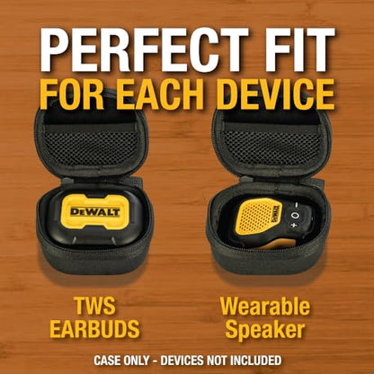 DEWALT Wearable Bluetooth Speaker, Water-Resistant, Clip-On, Case Bundle | Wireless Speaker with Mic, EVA Hard Shell Travel Case for TWS Earbuds, Clip-On Design