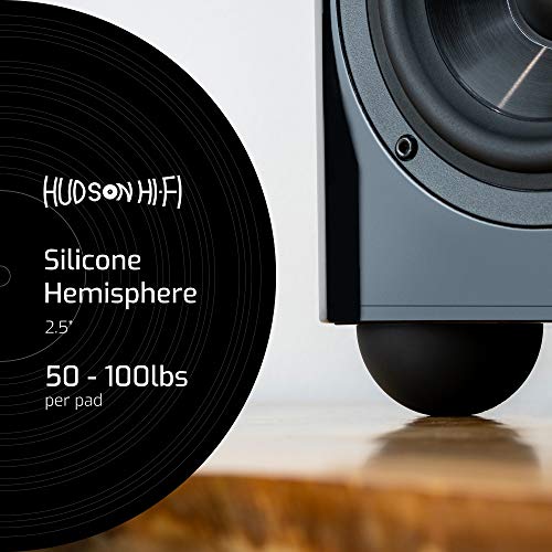 Hudson Hi-Fi Speaker Isolation Feet (4-Pack, 2.5") – Adhesive Silicone Anti-Vibration Pads for Speakers, Turntables, Subwoofers & Amplifiers, Supports 50-100 lbs Per Pad