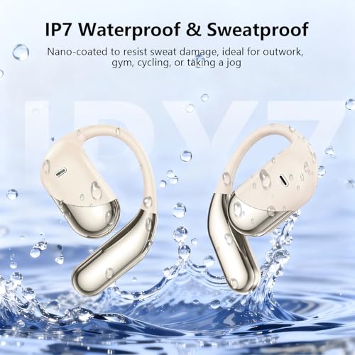 Open Ear Clip Wireless Earbuds Headphones, Bluetooth 5.4, Open Ear Design, Built-in Mic, IPX7 Waterproof, LED Display Charging Case,Ear Hooks Ear Buds Ultra for Fitness/Travel/Gym/Running/workout - color: off-white