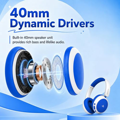 Kids Wireless Headphones,Over-Ear Headset for Boys - color: Blue