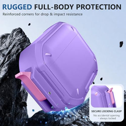 for AirPods Pro 3 Case, IP68 Waterproof Military Grade Protective Cover for AirPods Pro 3rd Gen, Anti-Scratch Hard Shell Cover with Secure Lock, Keychain & Phone Stand (2025), Purper - color: Purper