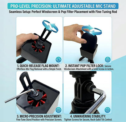 Mic Holder Stand for DJI Mic Mini2/Mini/3/2 RODE Wireless Microphone Desk Desktop Tripod & Handheld Interview Adapter, 2in1 Tabletop Telescopic Handle with Mic Flag for Vlog Podcast