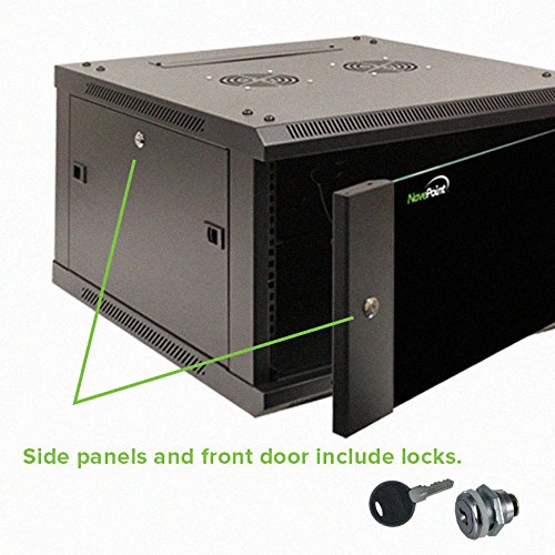 NavePoint 15U Wall Mount Audio Video A/V Rack Cabinet Glass Door Lock Casters and Shelves
