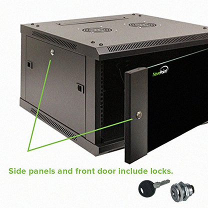 NavePoint 15U Wall Mount Audio Video A/V Rack Cabinet Glass Door Lock Casters and Shelves