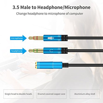 Headphone Splitter for Computer 3.5mm Female to 2 Dual 3.5mm Male Headphone Mic Audio Y Splitter Cable Smartphone Headset to PC Adapter(100CM, Black) - color: Black, size: 100CM