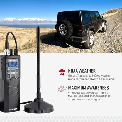 Cobra HHRT50 Road Trip CB Radio - 2-Way Handheld Emergency Radio with Access to Full 40 Channels & NOAA Alerts, Rooftop Magnet Mount Antenna and Omni-Directional Microphone, Black, 6.3" x 2" x 1.75" | 2-Way Handheld Emergency Radio with Access to Full 40