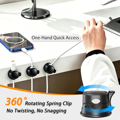Gaming Desk Cable Management Kit 114PCS — 360° Spring Clips, Heavy-Duty Power Strip Holder, Reusable Cable Ties & Labels | Battlestation Organizer for Gamers & Streamers
