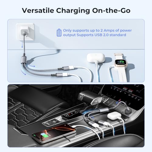 Basesailor USB C Male to Dual USB Female Cable 1FT,No Splitter,OTG Adapter - color: Gray, size: 1FT(0.3M), style: 1 in 2 out