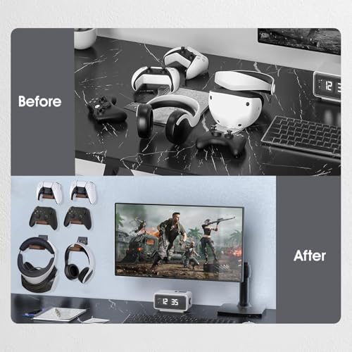 NIRVASH Walnut Controller Wall Mount, Wood Game Controller Holder Stand & Headphone Hanger, Controller & Headset Stand for Xbox, PS5, Remote, Gamer Gifts for Men (2 Pack Grey) - color: Grey (2 Pack)