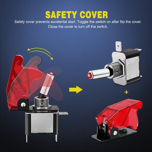 Nilight 5PCS12V LED Toggle Switch Heavy Duty 20A SPST ON Off 3 Pin Rocker for Automotive Cars Trucks Boats Racking - color: 5PCS Led Switch Red