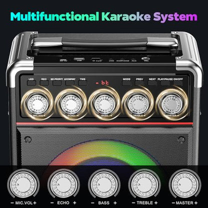 Karaoke Machine for Adults with Bass/Treble/Echo Adjustment, 100W PA System - color: Black