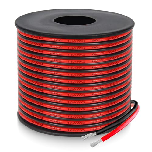 18 Gauge 2 Conductor PVC Tinned Copper Electrical Wires, 32.8FT/10M Red and Black Double Parallel Wire,0.82mm²，for DIY Projects, Home Electrical, Power Wiring,Car Speaker Wires, LED Wires. - style: 18AWG-32.8FT/10M