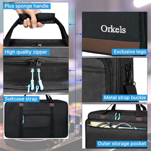 ORKELS DJ Controller Bag, Portable Padded DJ Travel Case with Storage Pocket, Compatible with Pioneer DDJ-400 SB3 SB2 RB FLX4 REV1 DJ2GO2 Party Mix - size: S-20.9''W x 4.1''D x12''W