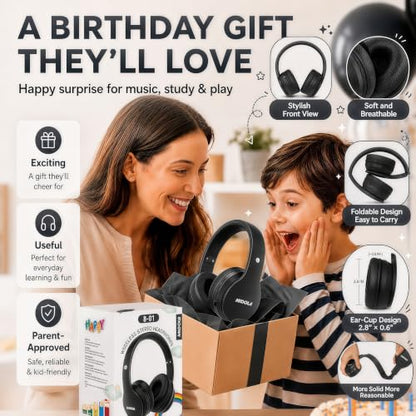 MIDOLA Kids Headphones Bluetooth 5.4 Wireless 68H Play Time Volume Limit 85/94dB Over-Ear Foldable Headset,Type-C Fast Charging,with Wired Aux Mic for Toddler Child Pad Tablet Black | Adjustable Headband Foldable Over-Ear Lightweight Headsets for Toddler