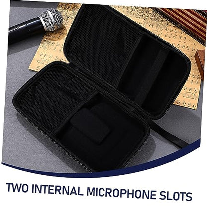 Kisangel Portable Dual Microphone Storage Bag with Padded Dividers and Receiver Compartment Compact Hard Case for Travel and Organized Mic Protection