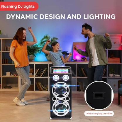 Pyle Wireless Active PA Speaker System - 1000W Portable High Powered Bluetooth Compatible Outdoor Sound Speaker w/ USB SD MP3 FM Radio AUX RCA LED DJ Lights - 35mm Stand Mount, Remote - color: Black