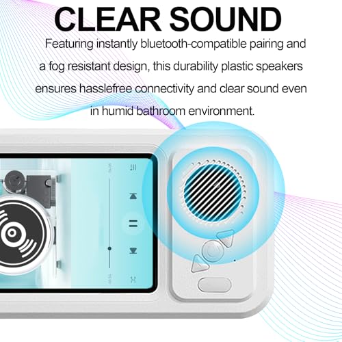 Wall Mount Shower Phone Holder Waterproof,Bathroom Accessories,Waterproof Phone Case,Shower Phones Holder with Speaker,360° Rotation,Retractable Adjustable Bathroom Case Mount Shelf - color: White