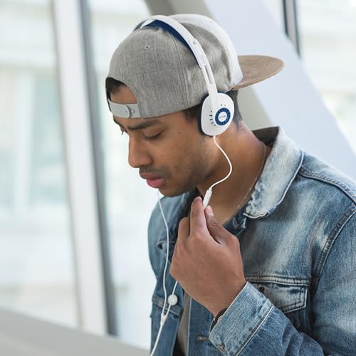 Koss KPH30i Retro Style On-Ear Headphones, White, Microphone, Wired | In-Line Microphone and Touch Remote Control, D-Profile Design, 3.5mm Jack - color: White/Blue