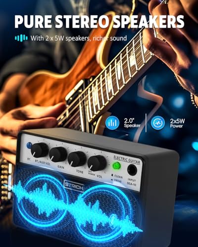 2 x 5W Mini Guitar Amp, Rechargeable, Clean/Drive, Black | Portable Guitar Amplifier for Beginners Practice with 1/8 Headphone Output - color: Black