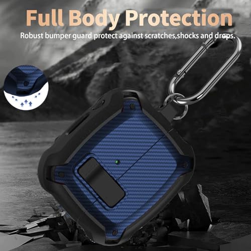 Galaxy Buds 3 Pro/3/3 FE Case Cover with Secure Lock Clip, Shockproof Samsung Galaxy Buds3/3 Pro 2024/3 FE 2025 Protective Hard Cover Shell with Carabiner&Cleaner kit for Men Women, CF Black/Blue - color: AA-Black/Blue